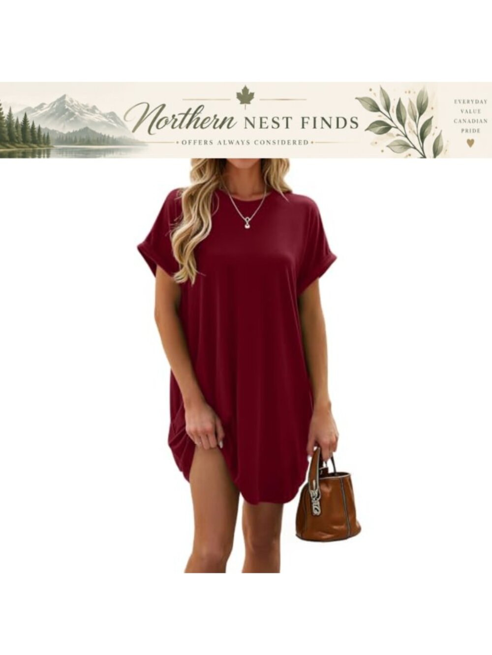 Women's Summer T-Shirt Dress Rolled Sleeve Swing Beach Cover Up with Pockets